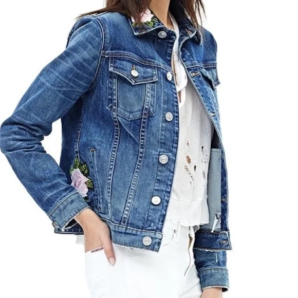 Hudson Jeans The Classic Rose Embroidered Denim Jacket Size XS! - Picture 11 of 12